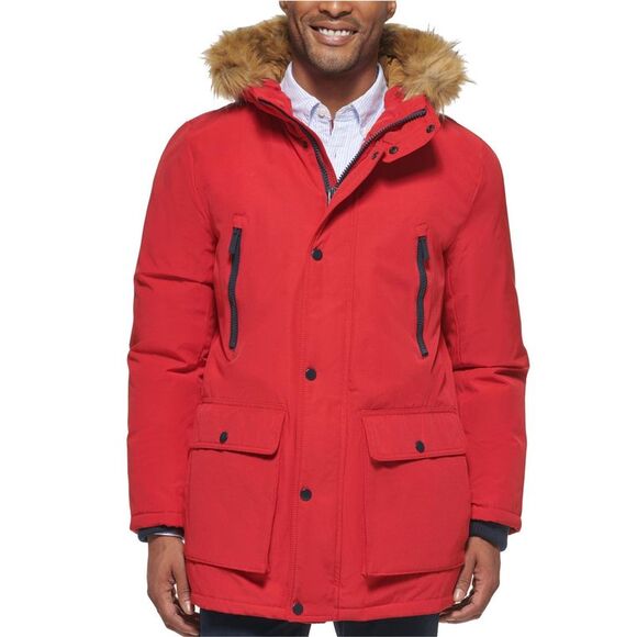 Club Room Mens Faux Fur Jacket Parka Coat Red L DM